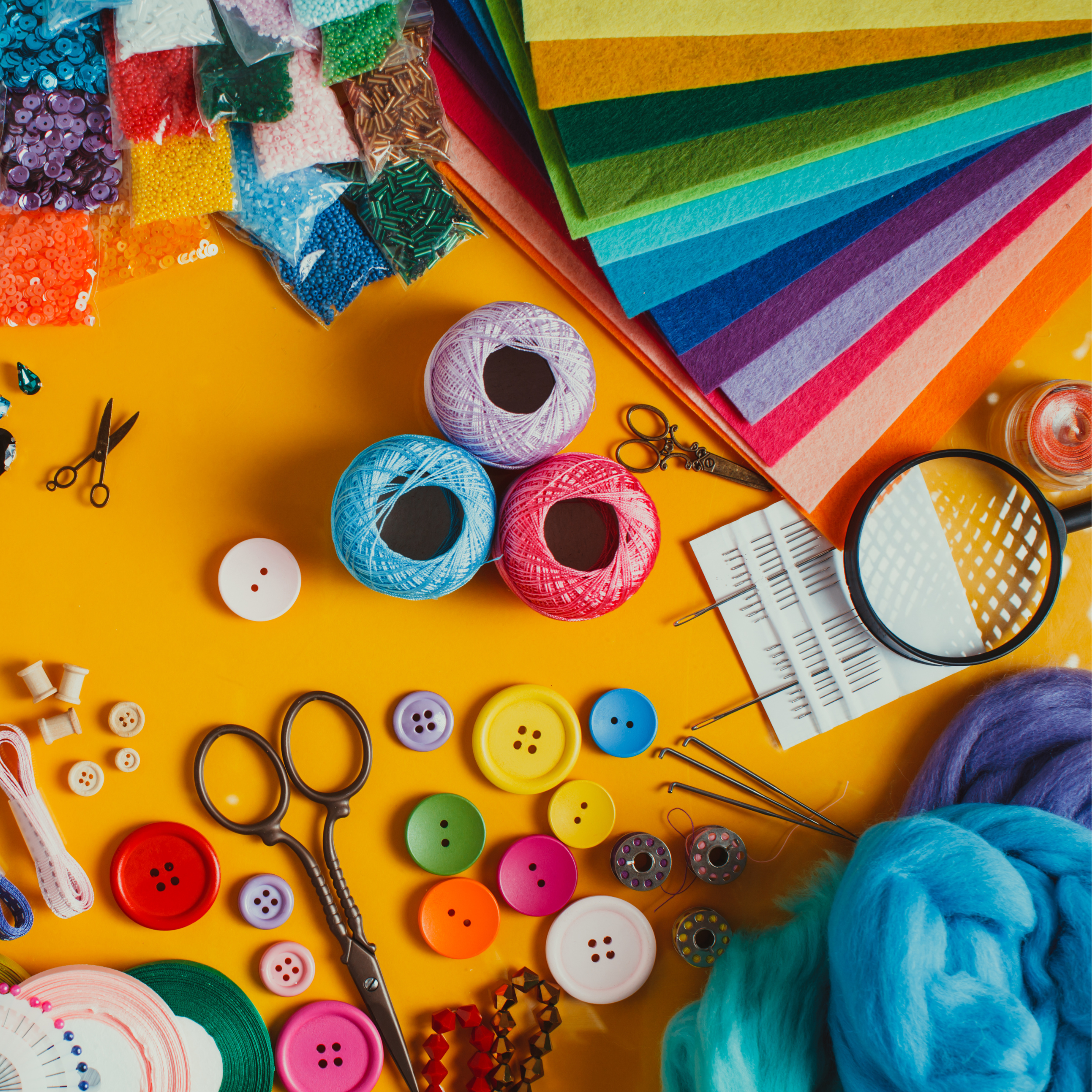 Arts & Crafts Default Image: Felt, Beads, Thread, Scissors, Magnifying Glass, Wool and other art & sewing supplies!
