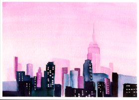 Watercolor City Morning