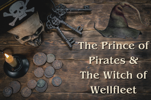 Skull with pirate hat, witch hat, coins, and candle