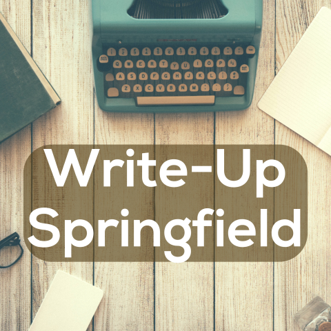 Write-Up Springfield default image: typewriter, pine cone, pencil and paper, eraser, glasses