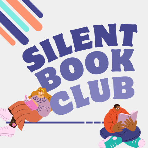 Silent Book Club, chunky text surrounded by readers