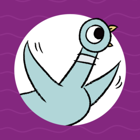 A cartoon pigeon from Mo Willems Pigeon series.