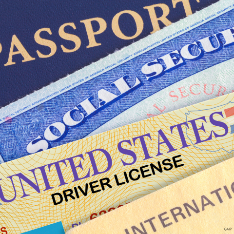 Picture of generic identification documents - passport, social security card, driver's license