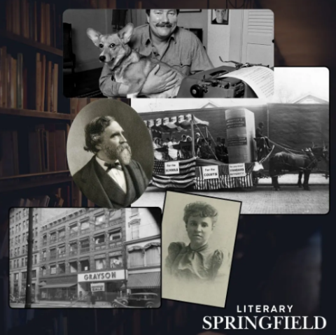A collage of images related to the literary history and figures from Springfield, MA