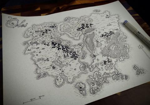 A black and white map of a fantasy world