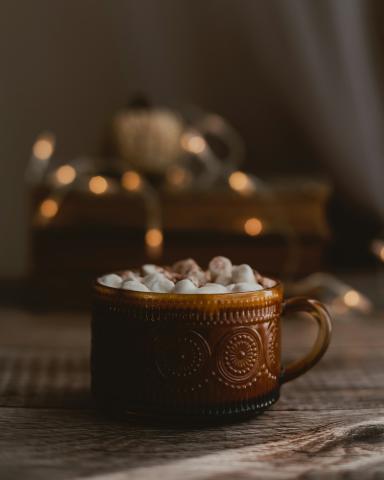 cup  of cocoa with twinkle lights