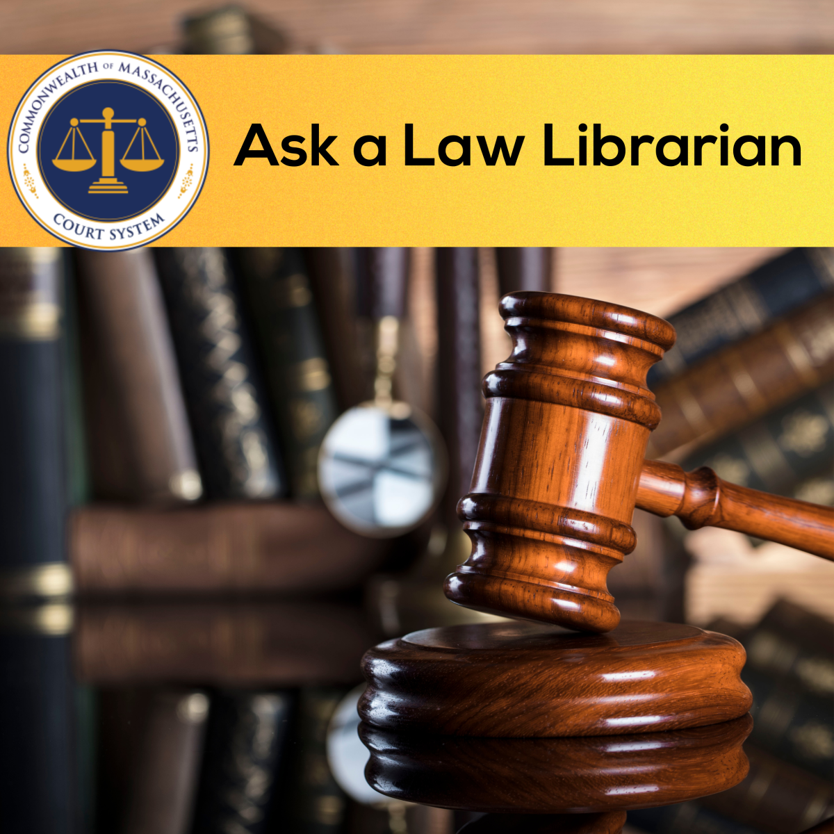 Photograph of legal books and a judge's gavel