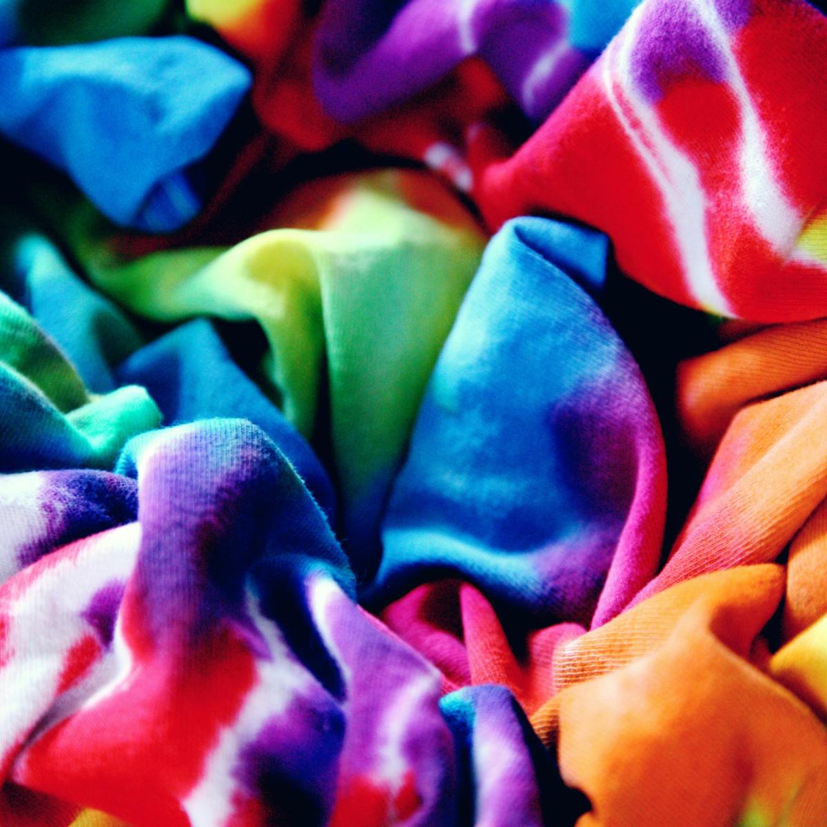 Rainbow colored tie dye fabric scrunched up